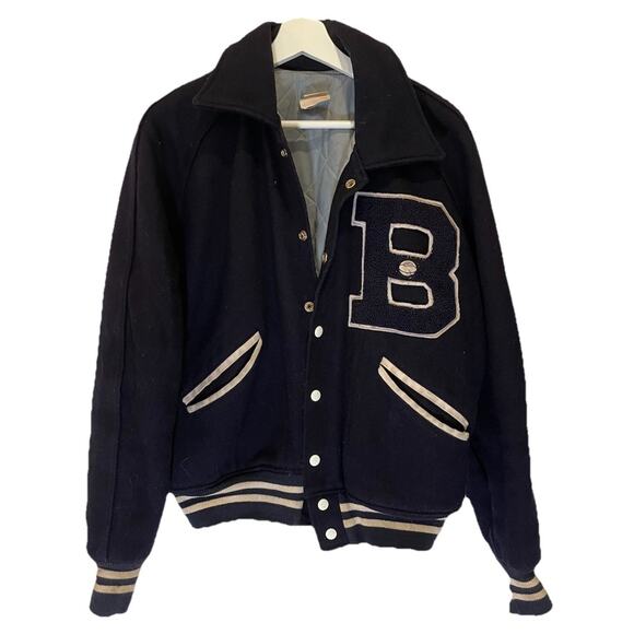 Vintage Felco Basketball Navy Wool Quilted Varsity Letterman Jacket Sz M/L